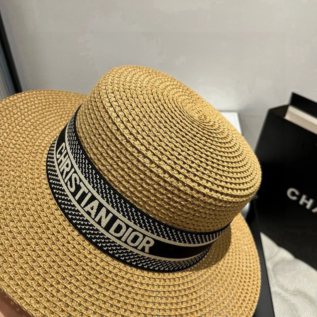 💰100¥ Dior new straw hat, flat top hat Taiwan PP straw, head circumference 57cm
