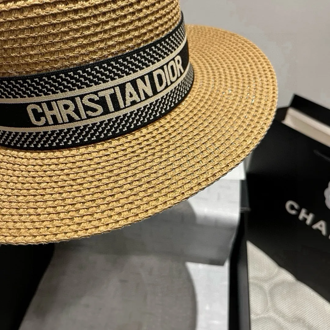 💰100¥ Dior new straw hat, flat top hat Taiwan PP straw, head circumference 57cm