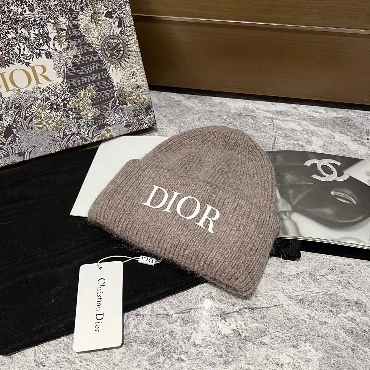 Dior rabbit fur knitted hat