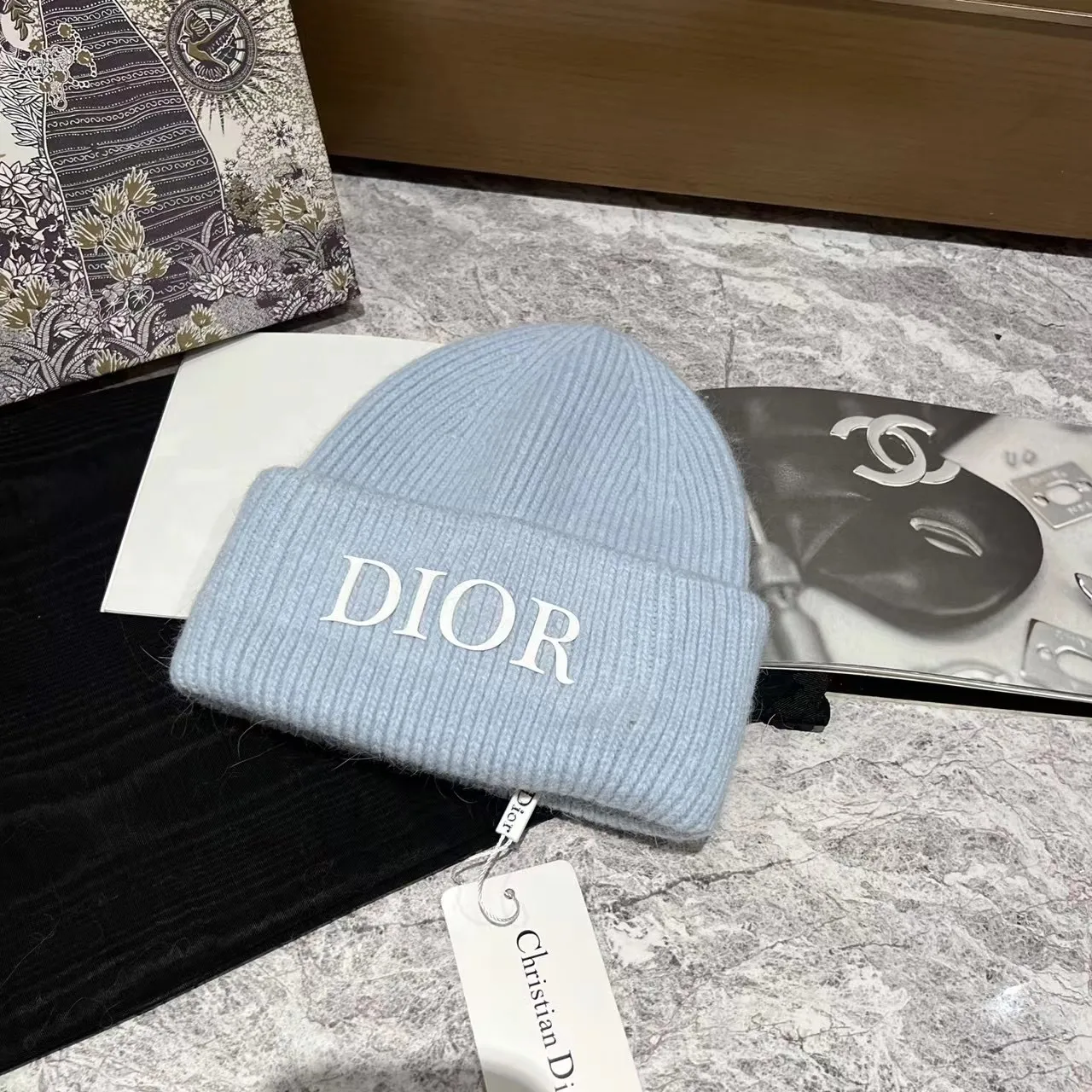 Dior rabbit fur knitted hat