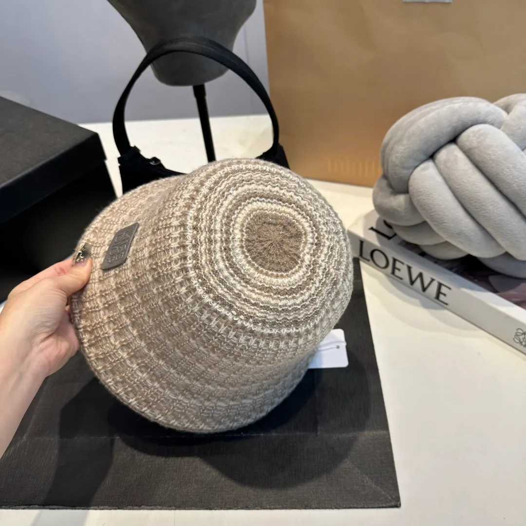 P 60 Dior striped fisherman hat for women 2025 new autumn woolen hat simple and versatile hat big head circumference showing face small basin hat