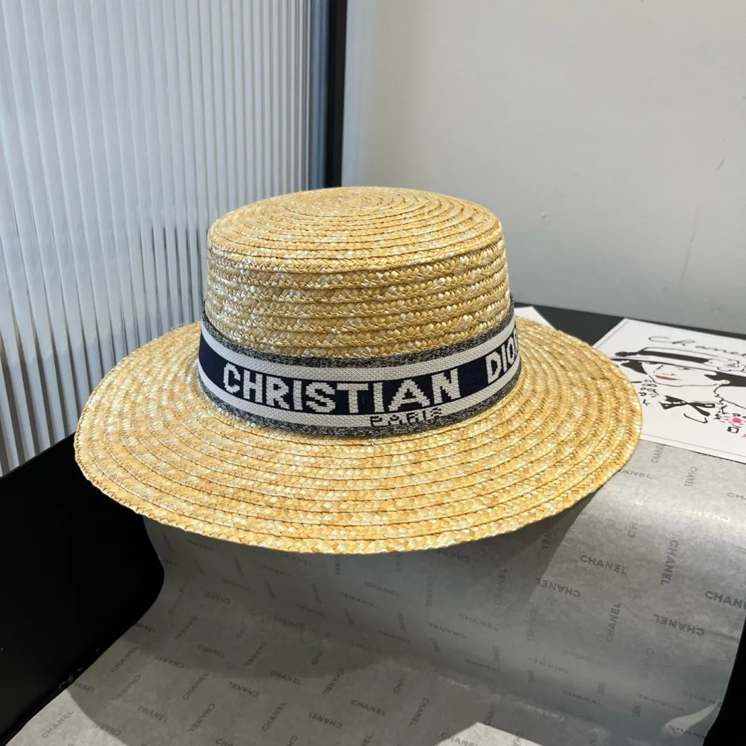 💰120¥ Dior straw straw flat top hat, sun hat, head circumference 57cm