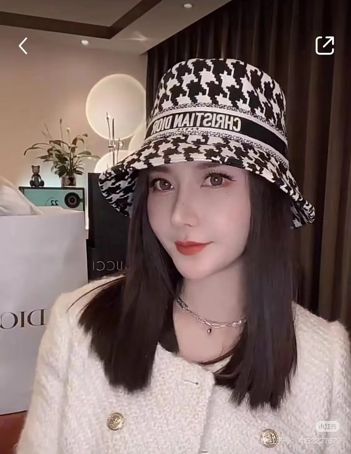2️⃣5️⃣ꫛꫀꪝ 🎶Dior counter same style houndstooth fisherman hat ❄️Small quantity in stock 🛒Houndstooth