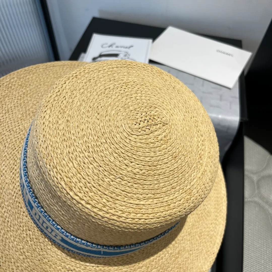 💰160¥ Dior flat-top straw hat, raffia straw hat, head circumference 57cm
