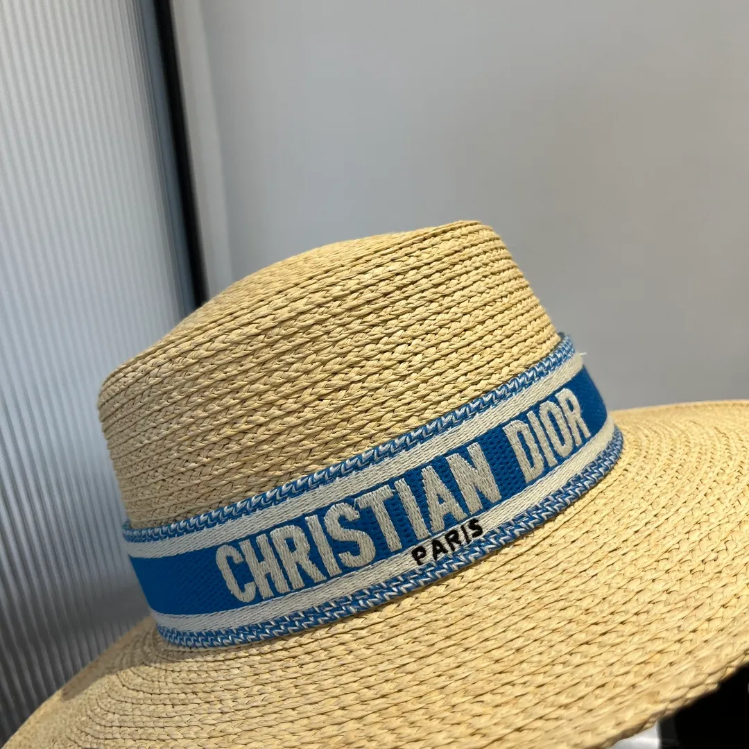 💰160¥ Dior flat-top straw hat, raffia straw hat, head circumference 57cm