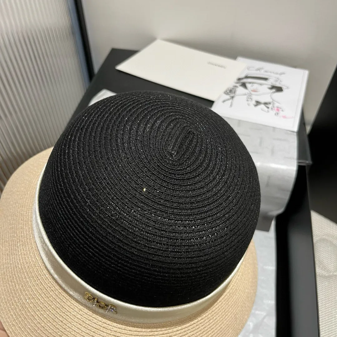 💰140¥ Dior new top hat, high-end PP straw, color matching basin hat, celebrity style, head circumference 57cm