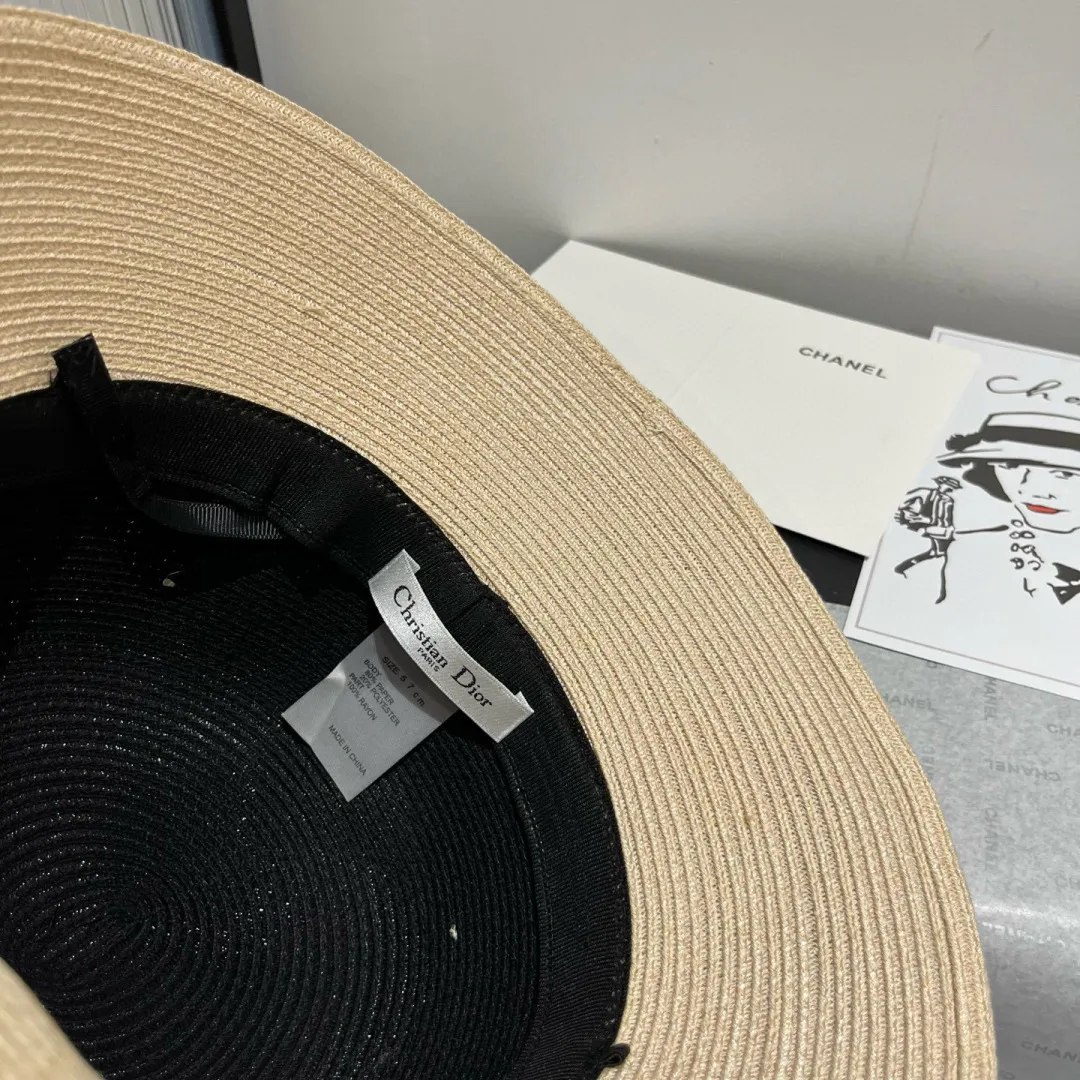 💰140¥ Dior new top hat, high-end PP straw, color matching basin hat, celebrity style, head circumference 57cm