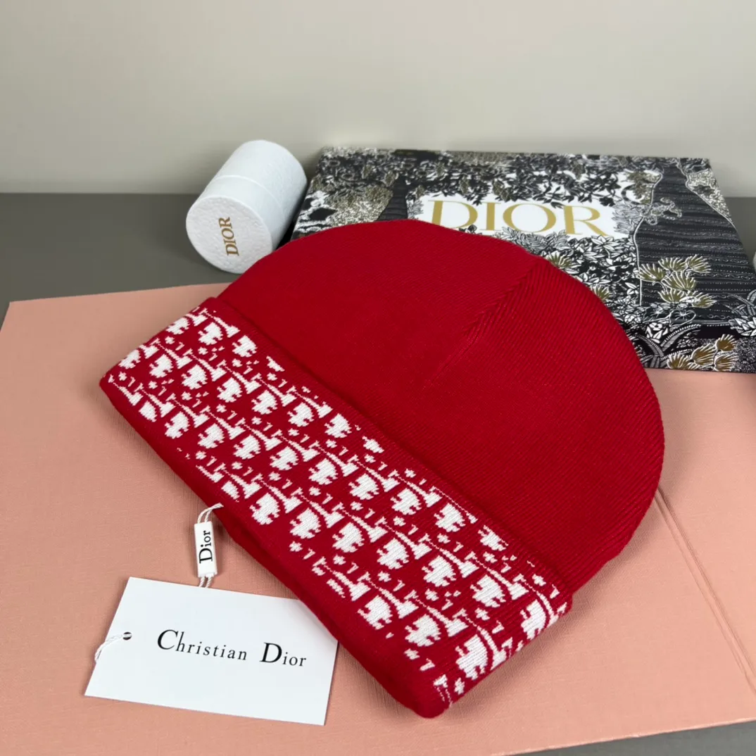 P50 with dust bag DIOR Dior original single hat official website new product Love][Love] Wool Cashmere Double-layer Hat😱😘Warm and fashionable, simple and elegant, more fashionable and high-end!