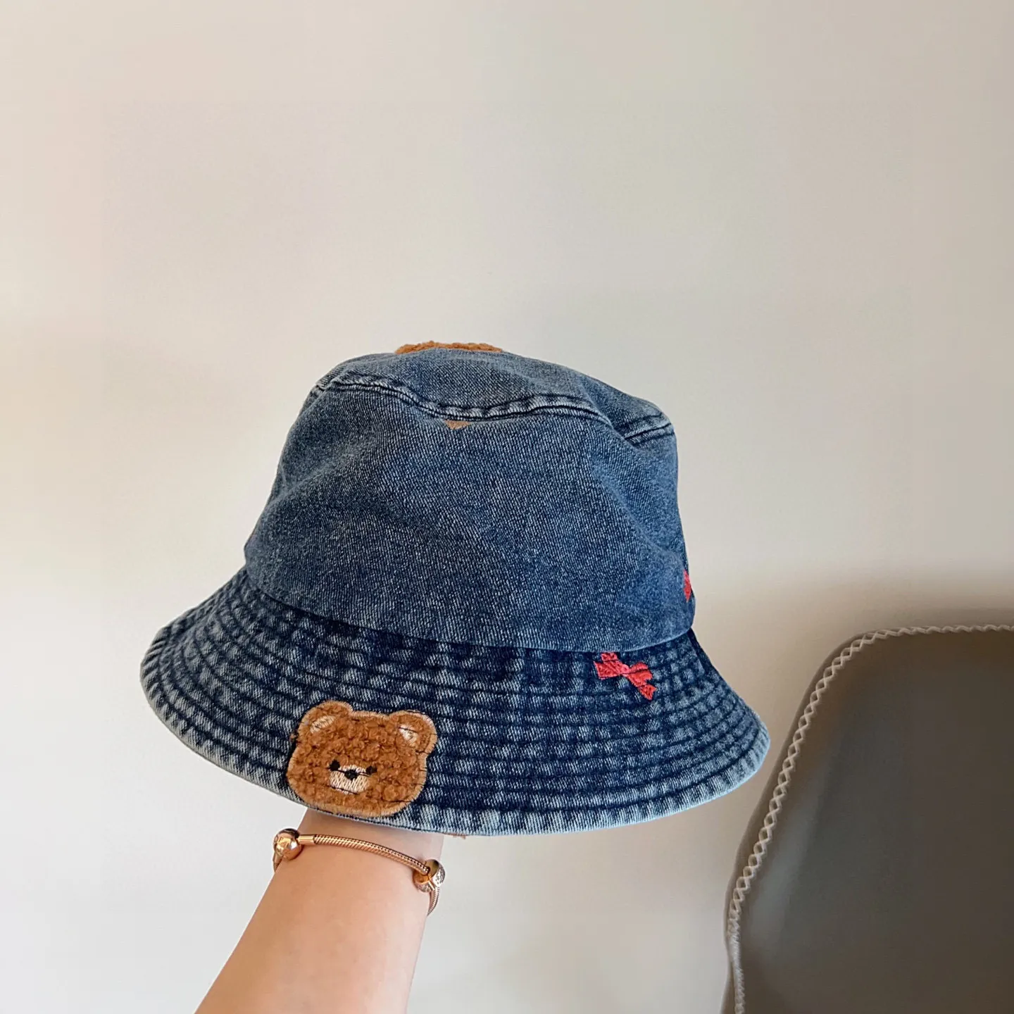 🉐150💛 Comes with dust bag [DIOR Dior] 2025 new bear embroidered denim fisherman hat, 🔆 Versatile everyday style ~ casual outing #Men and women