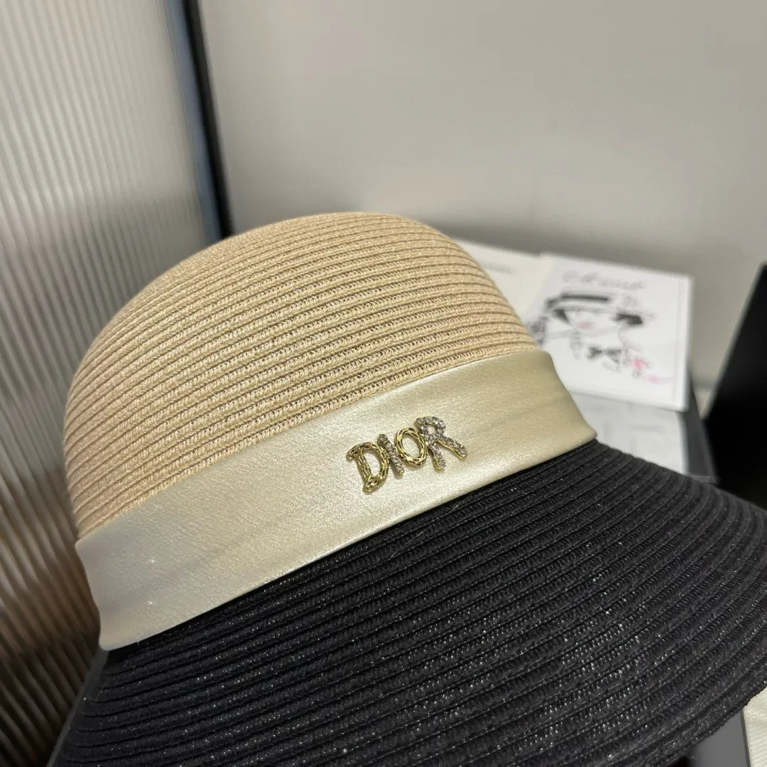 💰140¥ Dior new top hat, high-end PP straw, color matching basin hat, celebrity style, head circumference 57cm