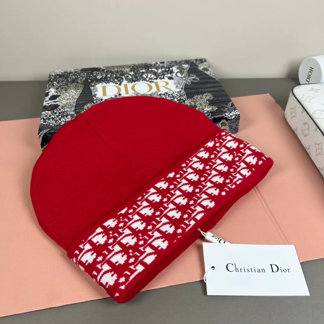 P50 with dust bag DIOR Dior original single hat official website new product Love][Love] Wool Cashmere Double-layer Hat😱😘Warm and fashionable, simple and elegant, more fashionable and high-end!