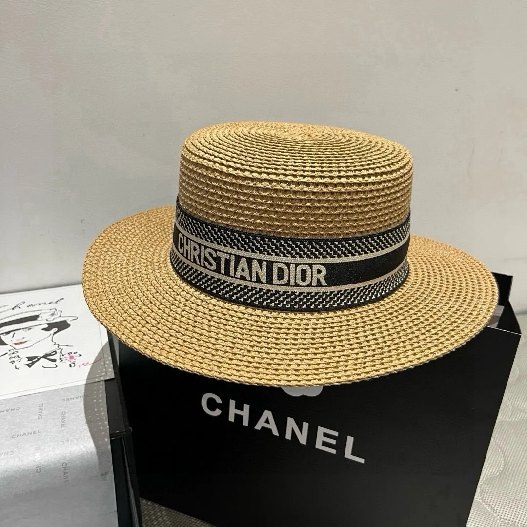 💰100¥ Dior new straw hat, flat top hat Taiwan PP straw, head circumference 57cm