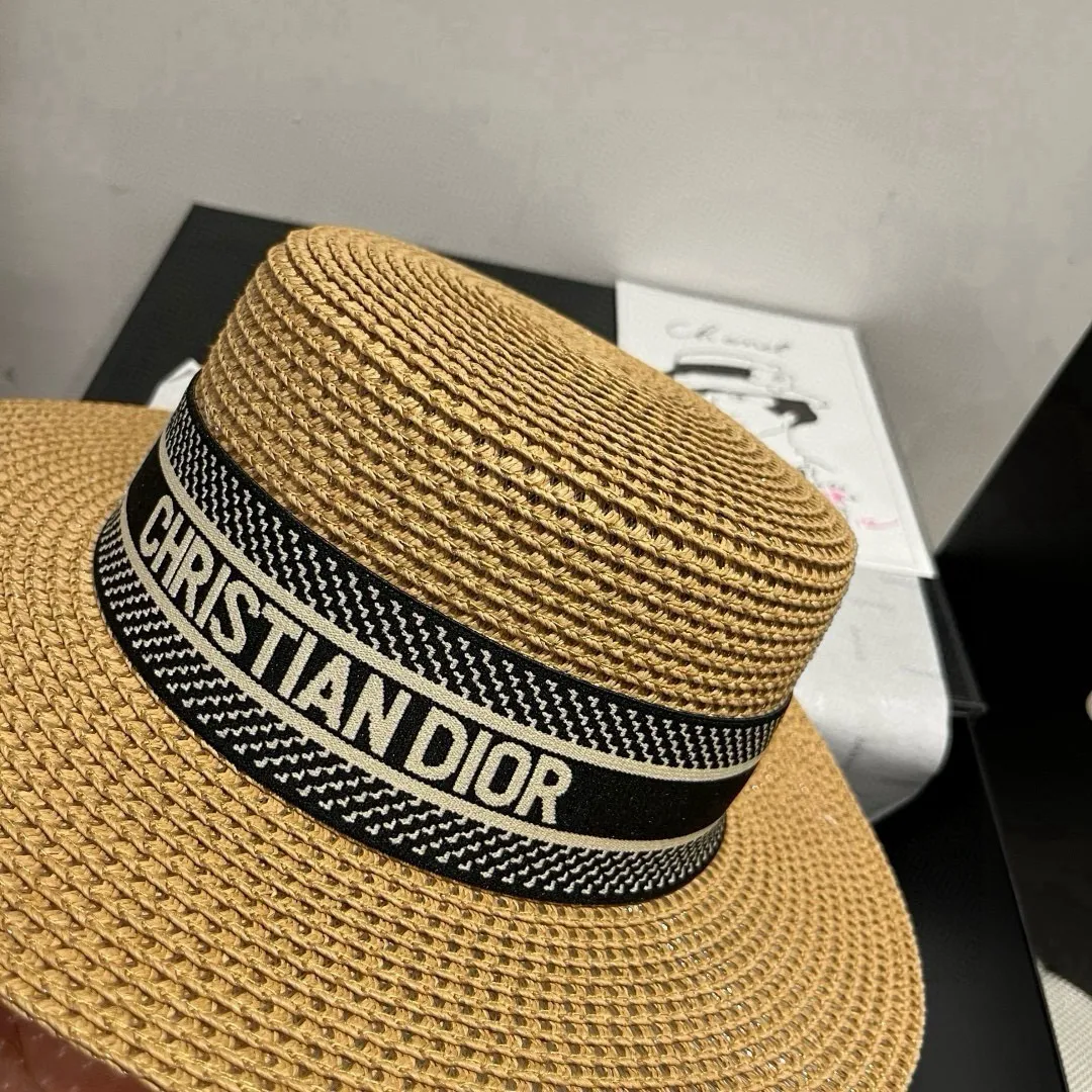 💰100¥ Dior new straw hat, flat top hat Taiwan PP straw, head circumference 57cm