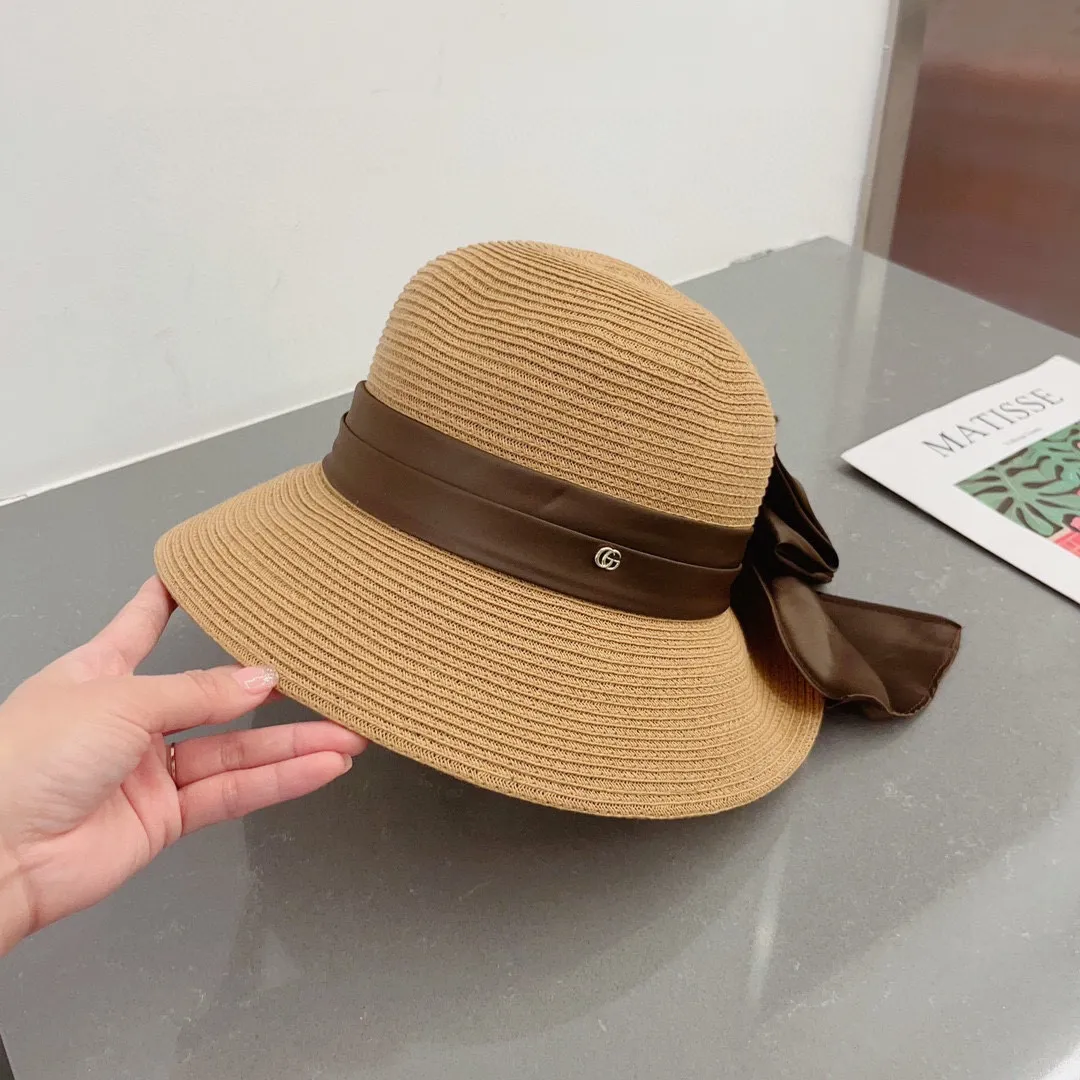 💰150¥ Gucci straw hat, ladylike sun hat, satin bow ribbon, head circumference 57cm
