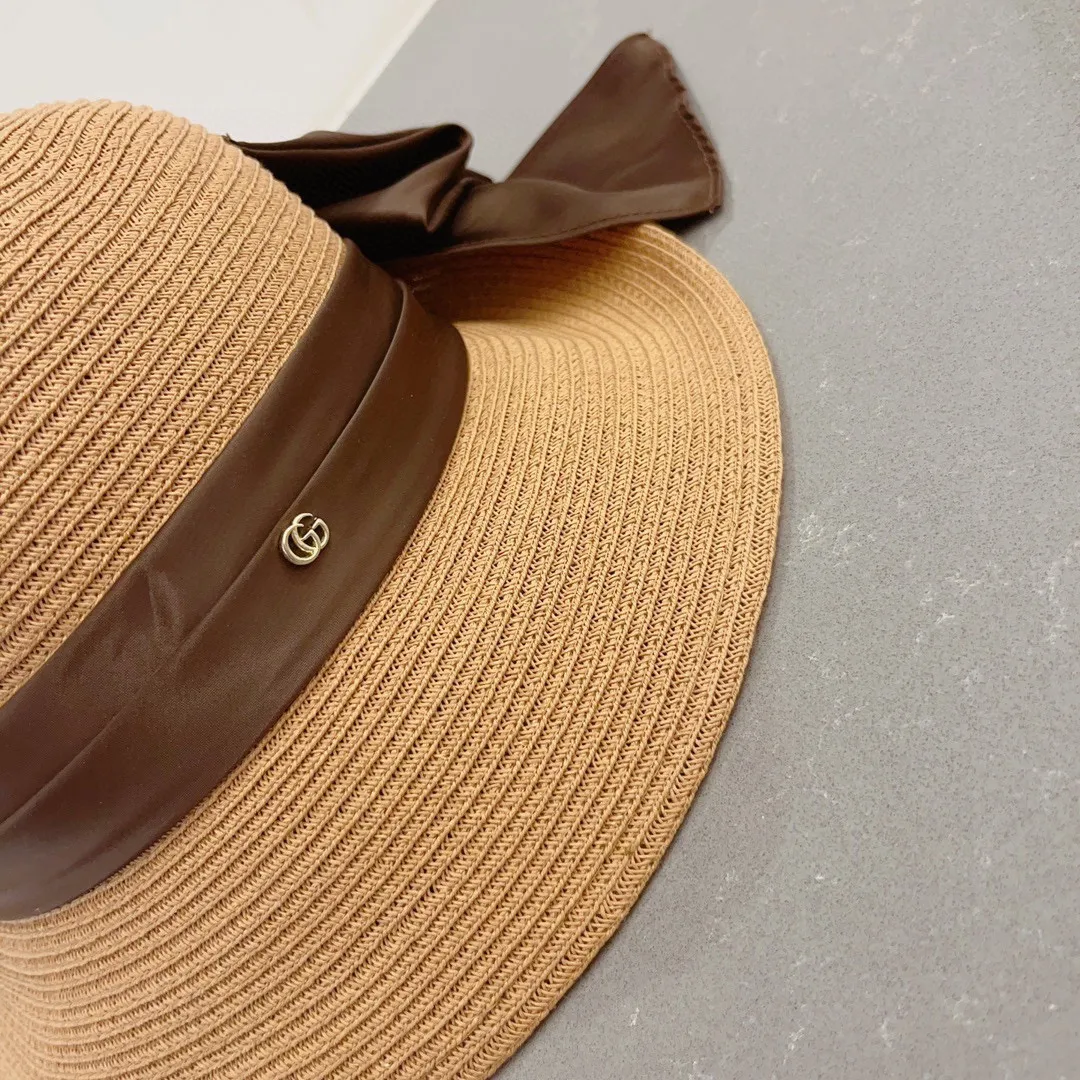 💰150¥ Gucci straw hat, ladylike sun hat, satin bow ribbon, head circumference 57cm
