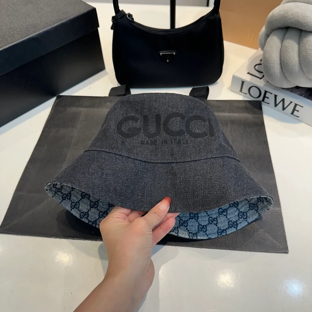 P80 GUCCI Gucci 2025 counter new washed denim fisherman hat, very trendy! Casual and sports style, classic production, super easy to match!