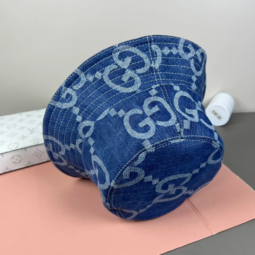 140💰GUCCI 2025 counter new jacquard denim fisherman hat, very trendy! Casual and sports style, classic production, super easy to match! Look small
