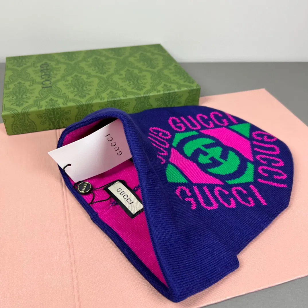 P44 with dust bag GUCCI original single hat official website new hairband decorative knitted hat, love] [love] wool cashmere double-layer hat 😱😘 warm and fashionable, simple and elegant, more fashionable and high-end!