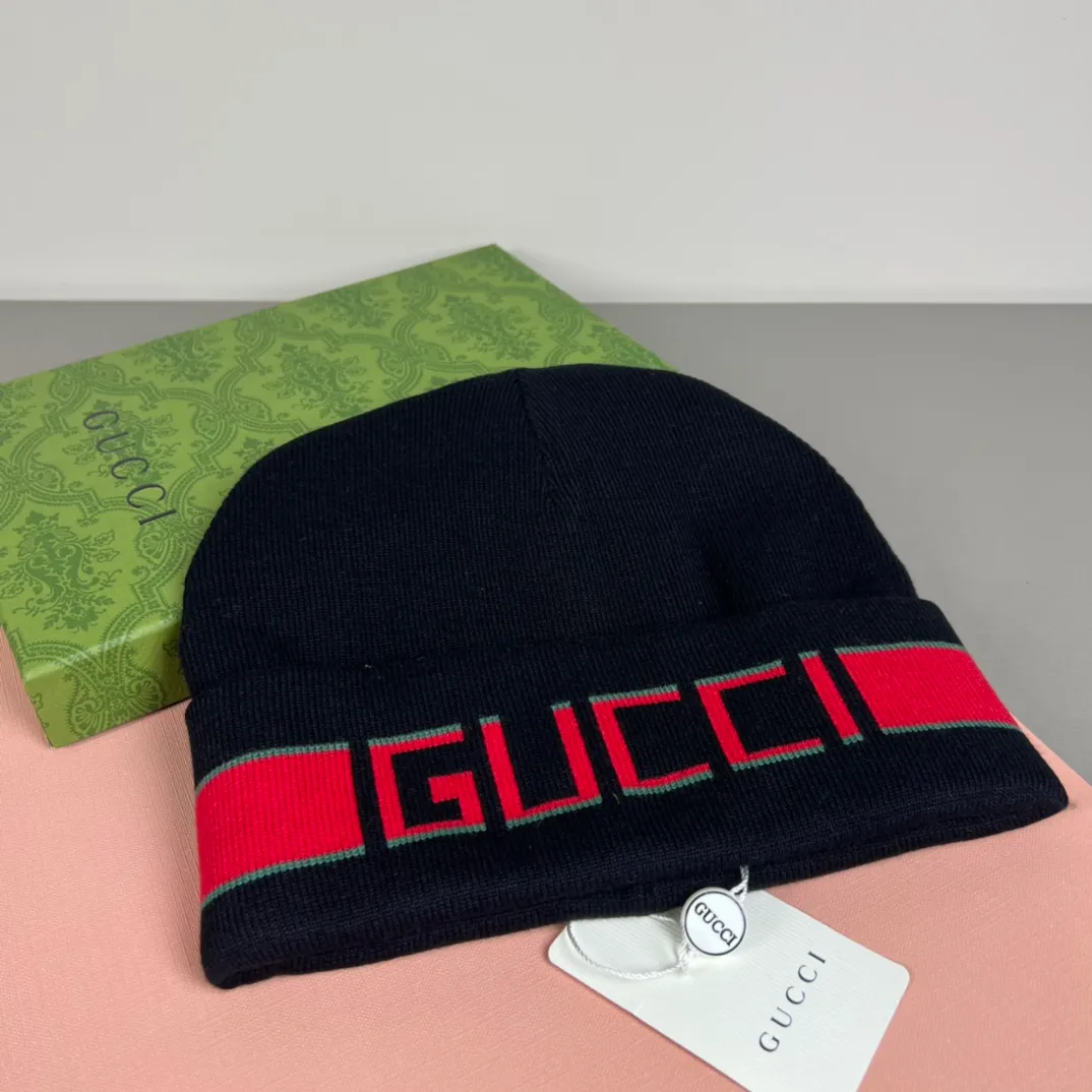 P50 with dust bag GUCCI Gucci original single hat official website new hairband decorative knitted hat, love][love] wool cashmere double-layer hat😱😘warm and fashionable, simple and elegant, more fashionable and high-end!