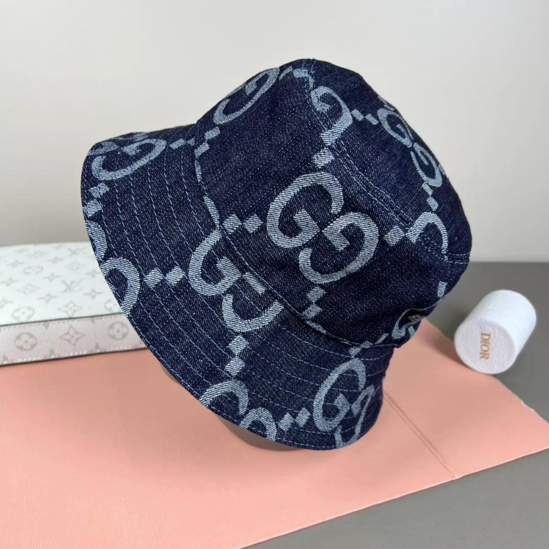 140💰GUCCI 2025 counter new jacquard denim fisherman hat, very trendy! Casual and sports style, classic production, super easy to match! Look small