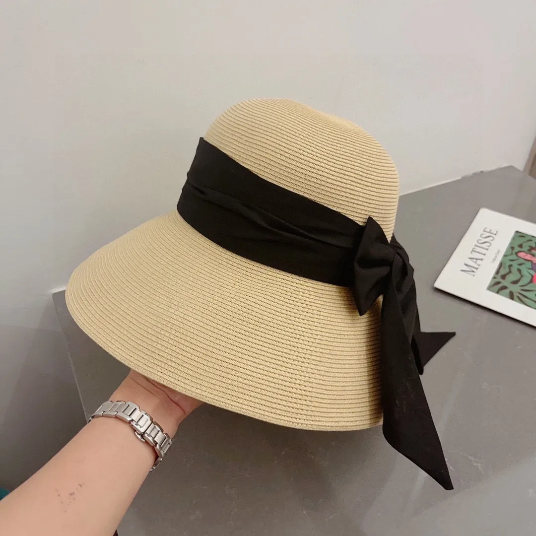 💰110¥ Gucci past straw hat, bow sun hat, foldable large straw hat, head circumference 57cm