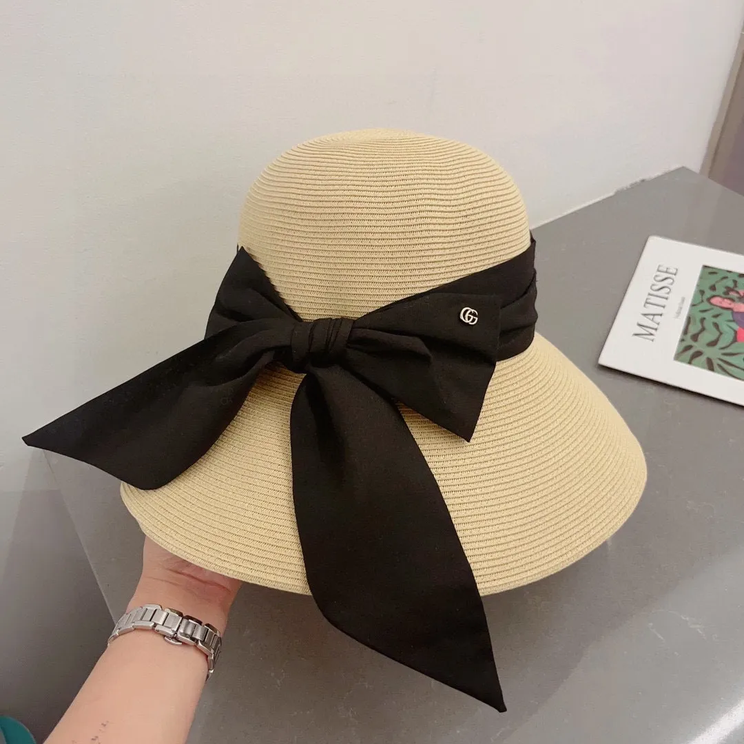💰110¥ Gucci past straw hat, bow sun hat, foldable large straw hat, head circumference 57cm