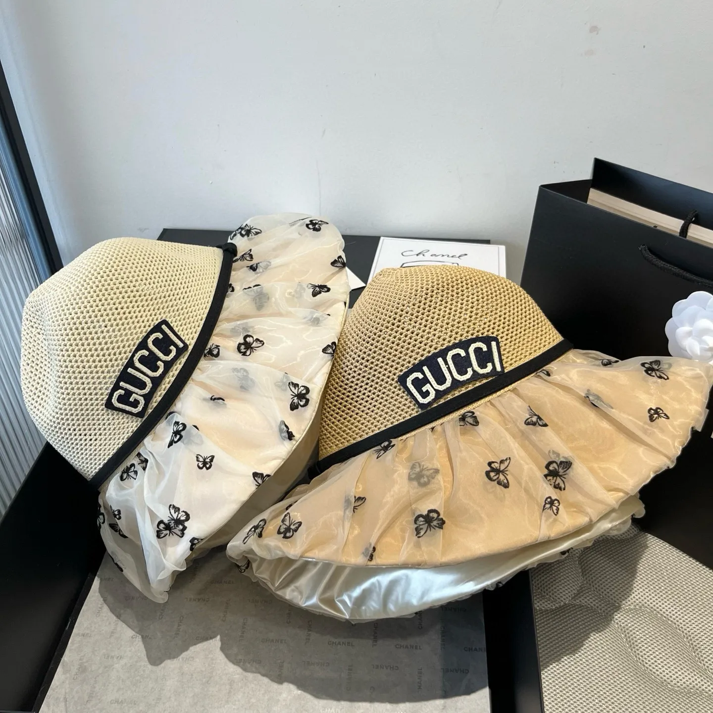 💰120¥ Gucci new lantern hat, sunshade straw hat, anti-UV brim, head circumference 57cm