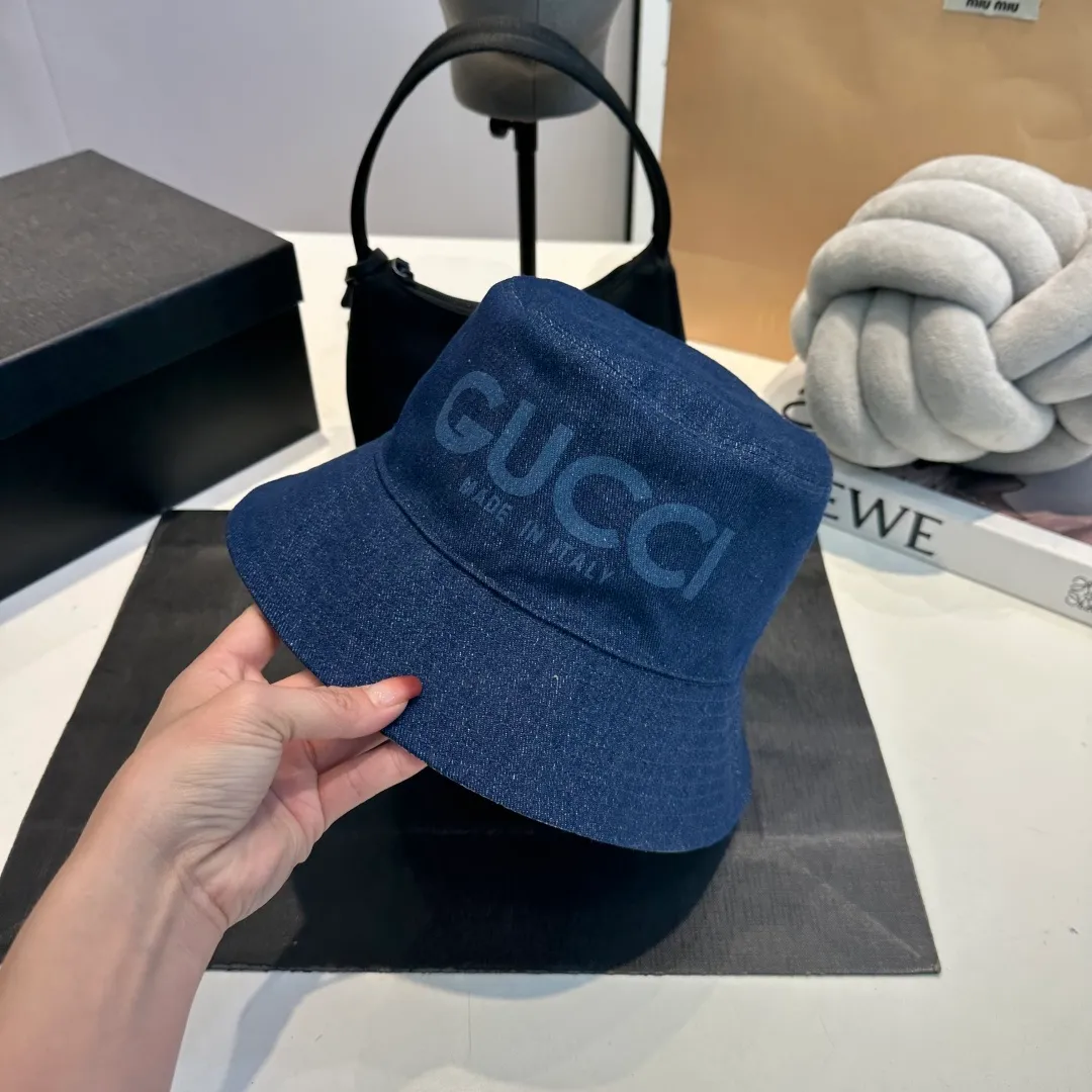P80 GUCCI Gucci 2025 counter new washed denim fisherman hat, very trendy! Casual and sports style, classic production, super easy to match!