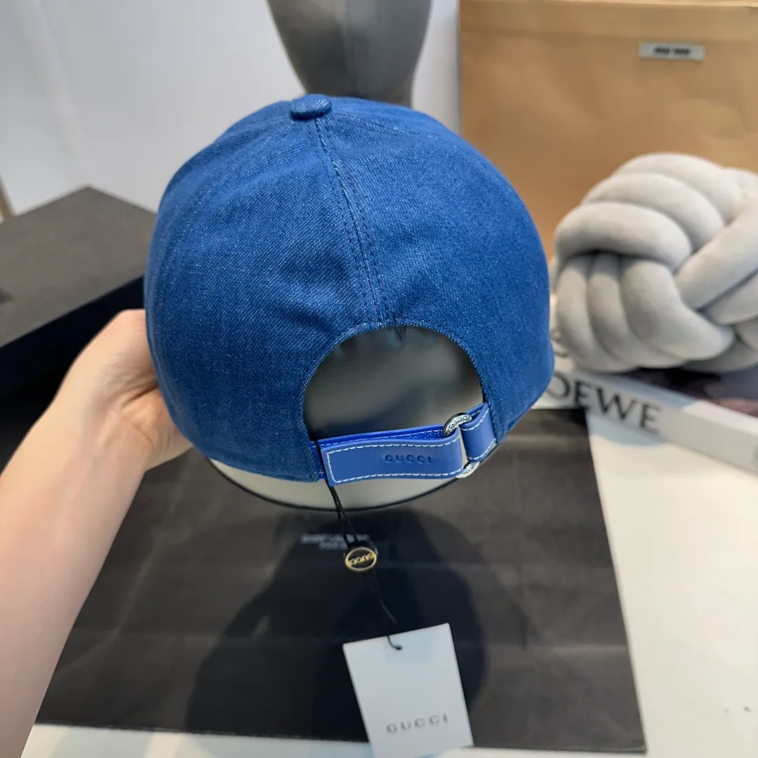 P80 GUCCI 2025 new washed denim baseball cap at the counter, very trendy! Casual and sports style, classic production, super easy to match!