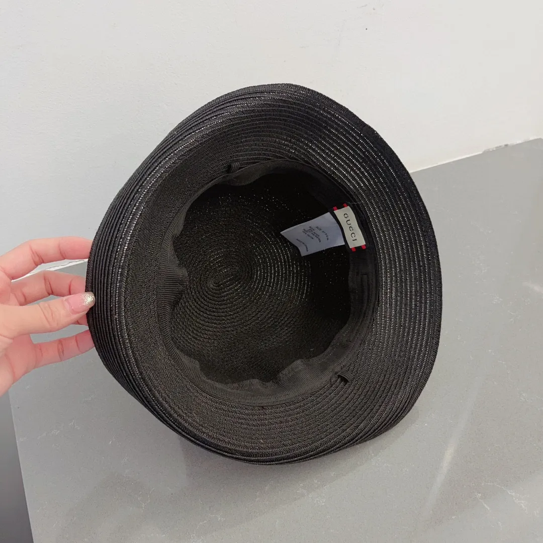 💰120¥ Gucci new straw hat, rolled edge sun hat, black and khaki, head circumference 57cm