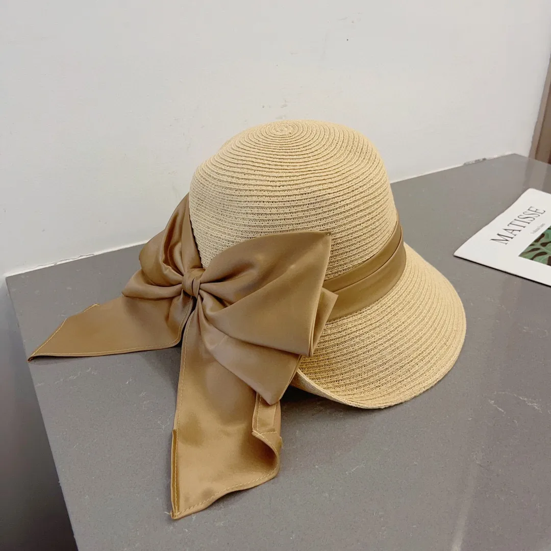 💰150¥ Gucci straw hat, ladylike sun hat, satin bow ribbon, head circumference 57cm