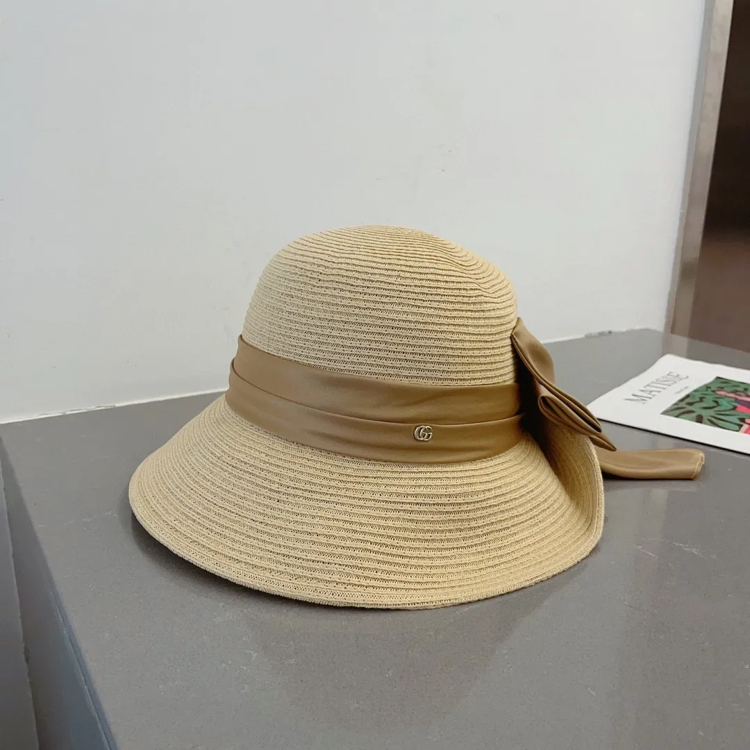💰150¥ Gucci straw hat, ladylike sun hat, satin bow ribbon, head circumference 57cm