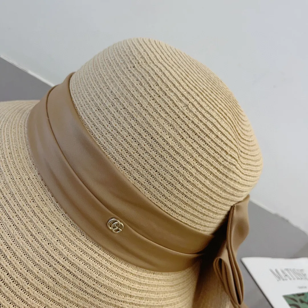 💰150¥ Gucci straw hat, ladylike sun hat, satin bow ribbon, head circumference 57cm