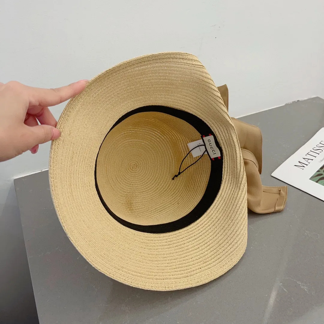 💰150¥ Gucci straw hat, ladylike sun hat, satin bow ribbon, head circumference 57cm