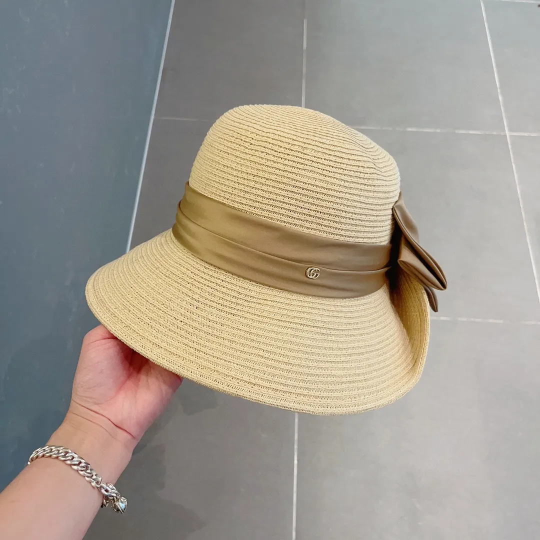 💰150¥ Gucci straw hat, ladylike sun hat, satin bow ribbon, head circumference 57cm