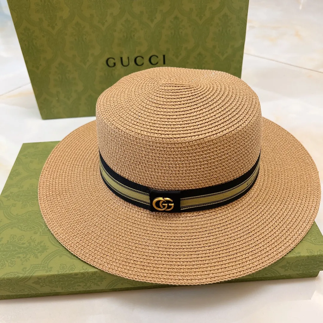 🉐70💛 Comes with dust bag [GUCCI] 2023 new style straw sunshade and basin hat with ribbon, simple and elegant, versatile item ~ first choice for going out on the street