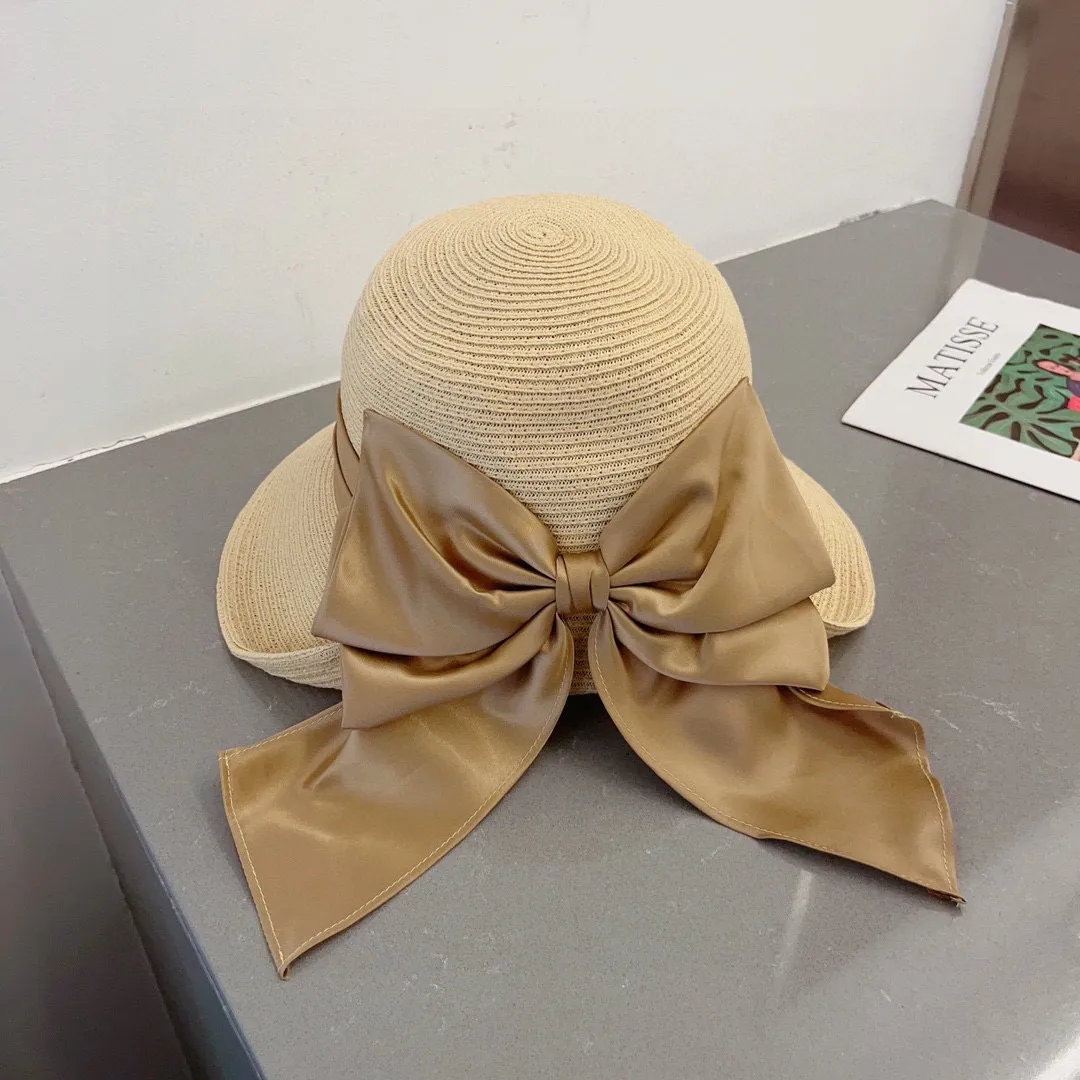 💰140¥ Gucci straw hat, ladylike sun hat, satin bow ribbon, head circumference 57cm