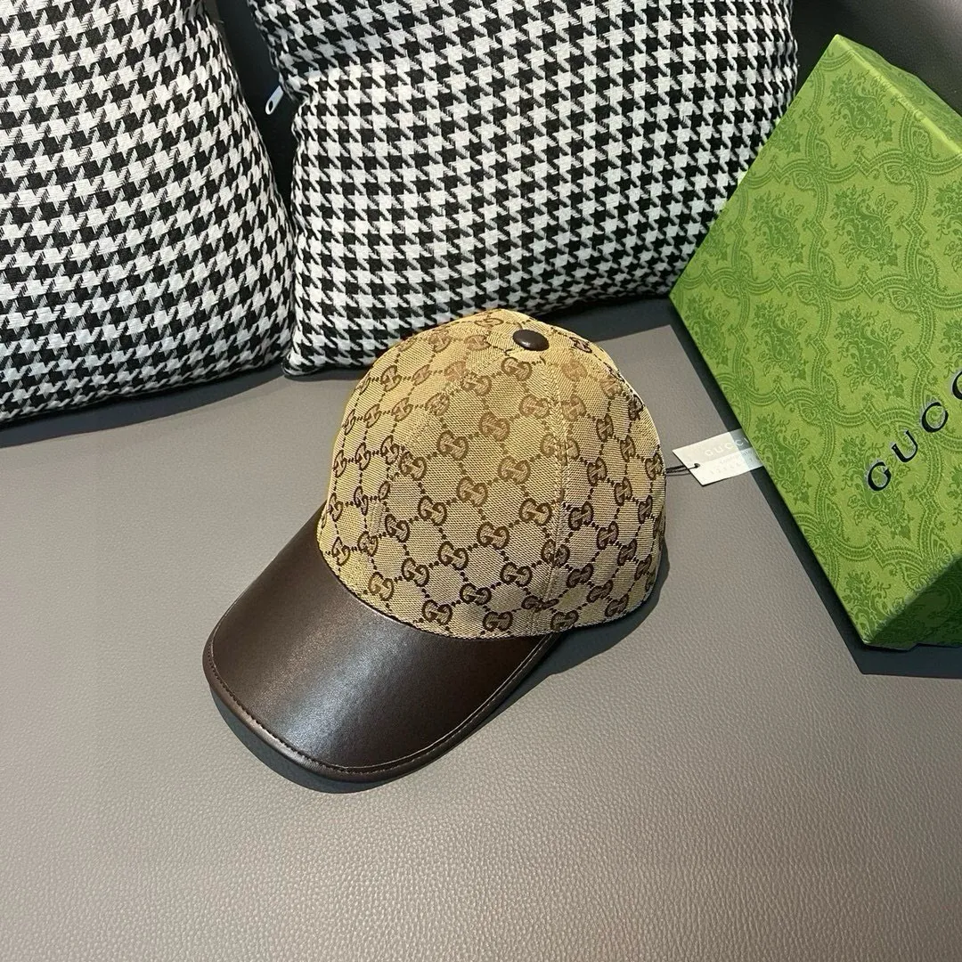 Batch 90, Gucci (Gucci) new original baseball cap, canvas and leather, best-selling model at the counter, 1:1 mold customization, original canvas fabric + first-layer cowhide, fashionable and handsome! The quality is great, the basic head circumference is 56cm, and the patch is adjustable.