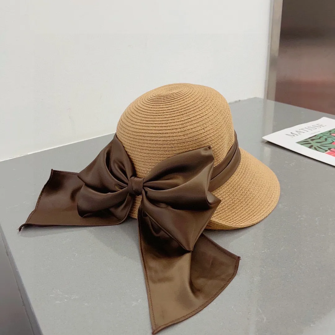 💰140¥ Gucci straw hat, ladylike sun hat, satin bow ribbon, head circumference 57cm