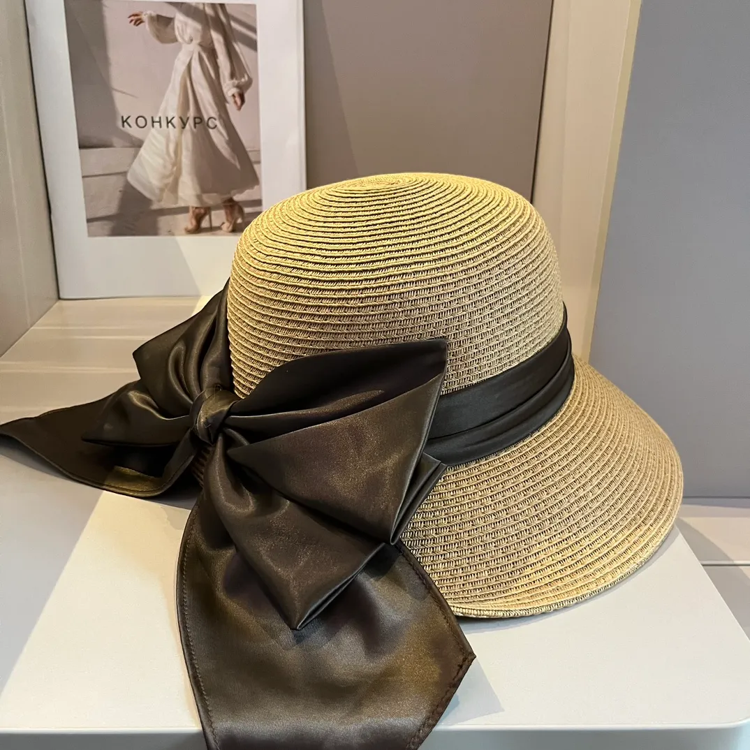 💰140¥ Gucci straw hat, ladylike sun hat, satin bow ribbon, head circumference 57cm