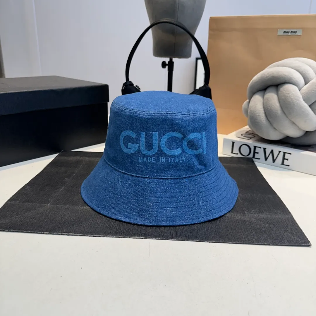 P80 GUCCI Gucci 2025 counter new washed denim fisherman hat, very trendy! Casual and sports style, classic production, super easy to match!