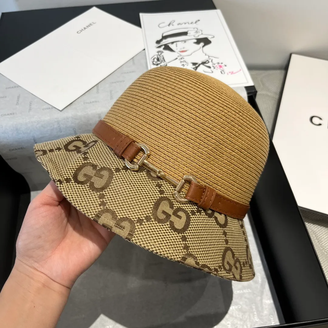 💰150¥ Gucci Gucci leather straw hat, thin straw hat, easy to carry, high-end customization, head circumference 57cm, khaki two colors
