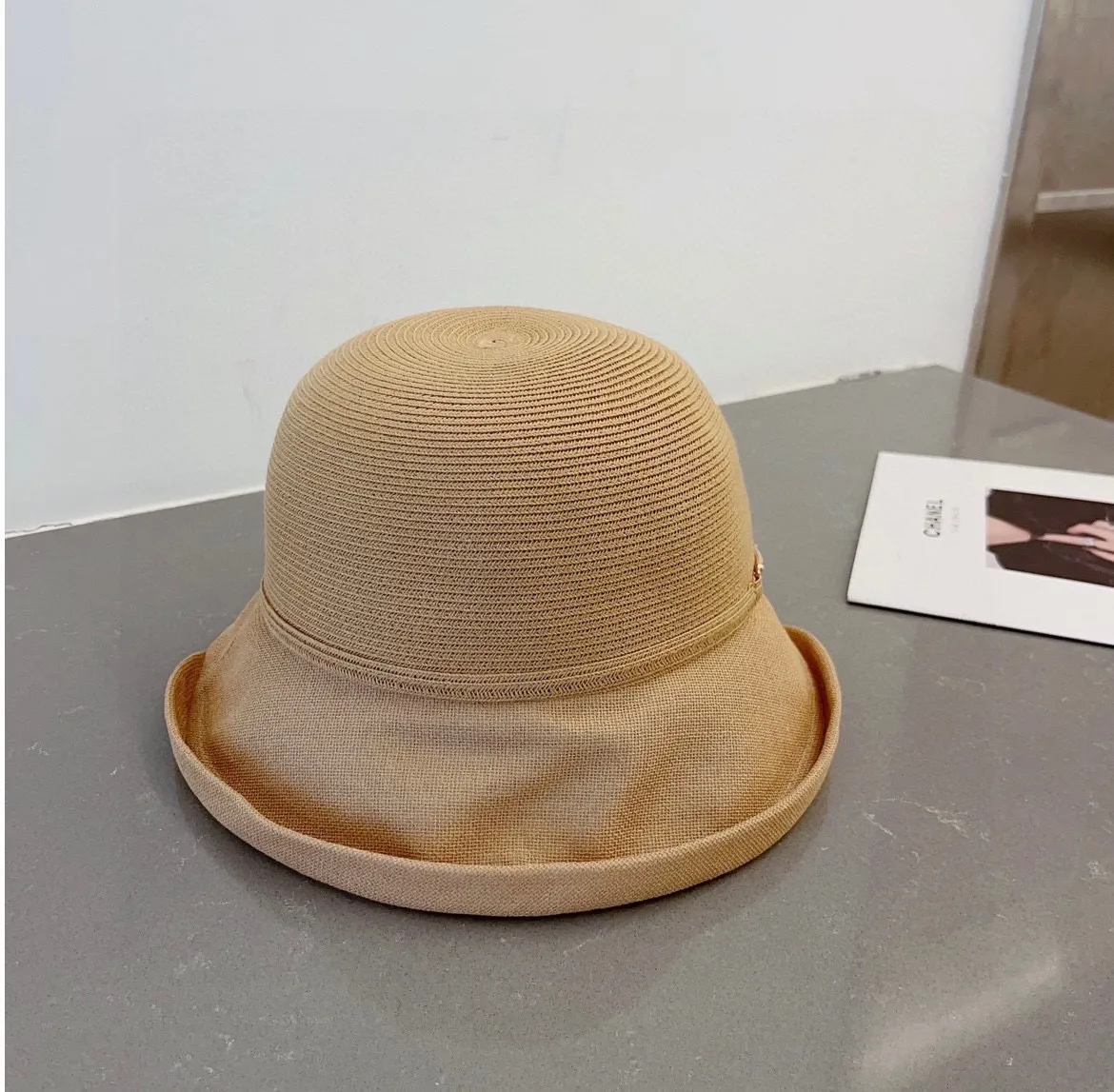 💰90¥ Gucci straw hat, horseshoe buckle curled top hat, foldable, head circumference 57cm