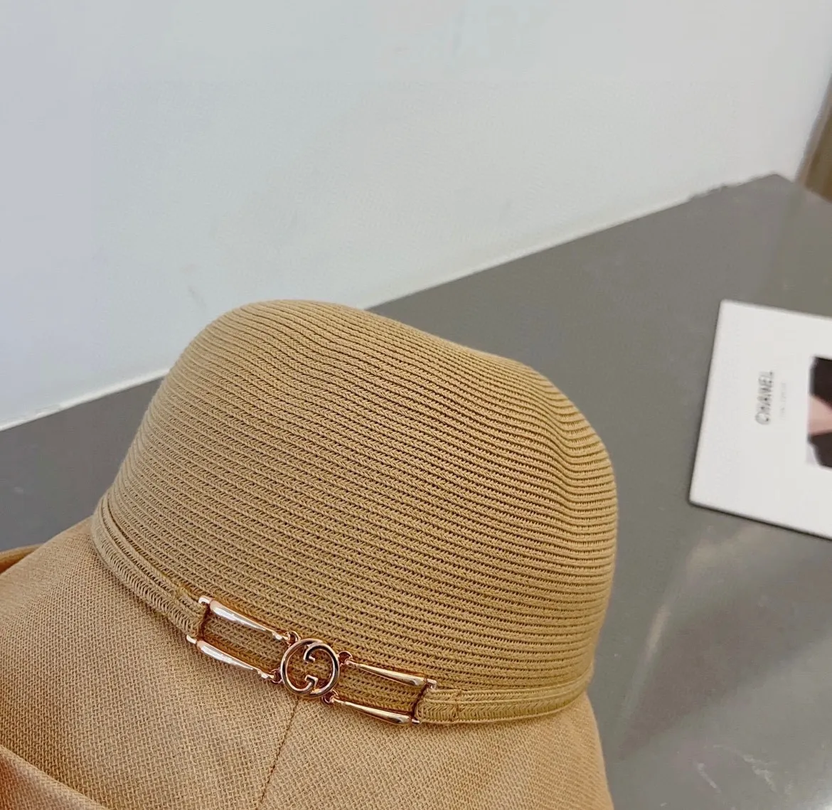 💰90¥ Gucci straw hat, horseshoe buckle curled top hat, foldable, head circumference 57cm