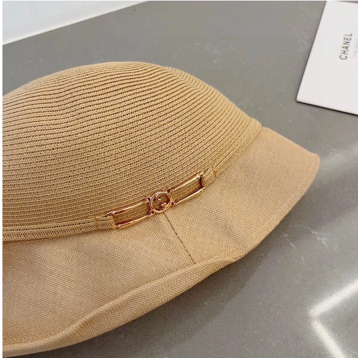 💰90¥ Gucci straw hat, horseshoe buckle curled top hat, foldable, head circumference 57cm