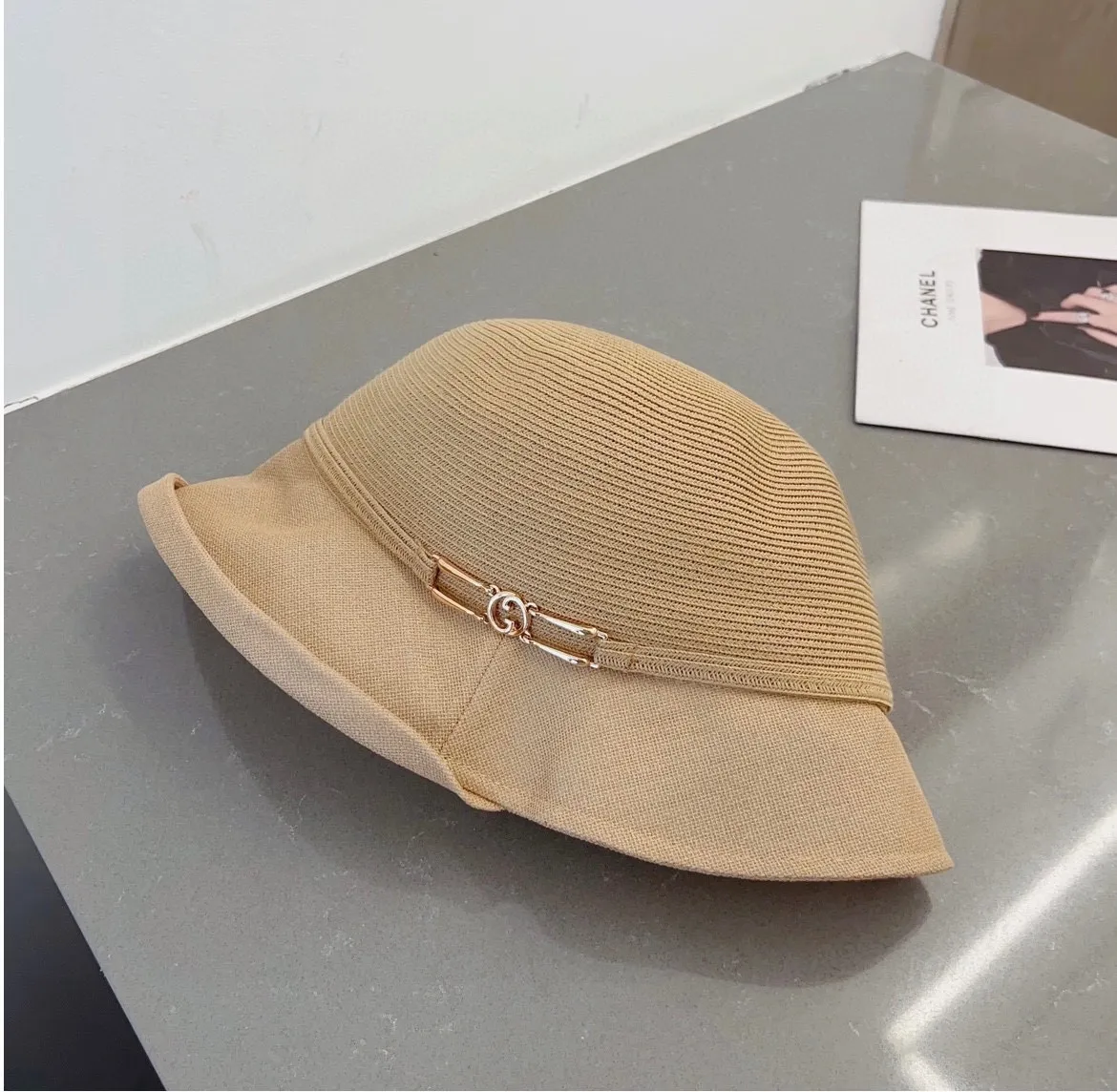 💰90¥ Gucci straw hat, horseshoe buckle curled top hat, foldable, head circumference 57cm
