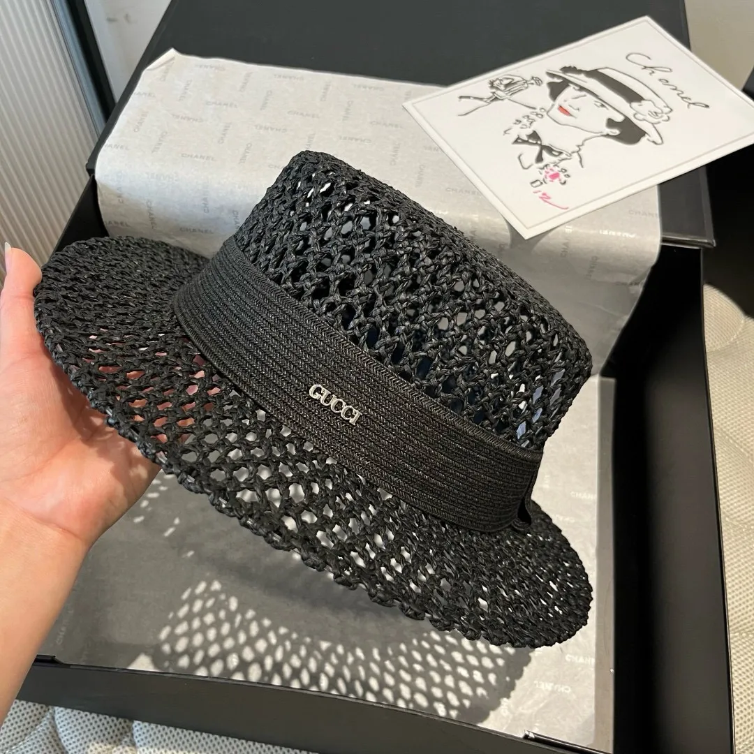 💰150¥ Gucci flat top hat, hollow sun hat, small top hat, head circumference 57cm