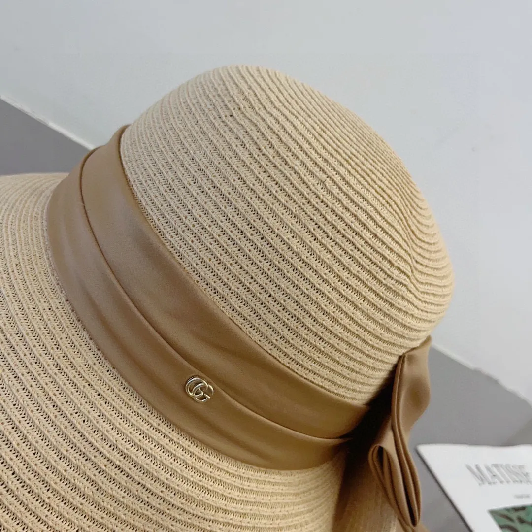 💰140¥ Gucci straw hat, ladylike sun hat, satin bow ribbon, head circumference 57cm
