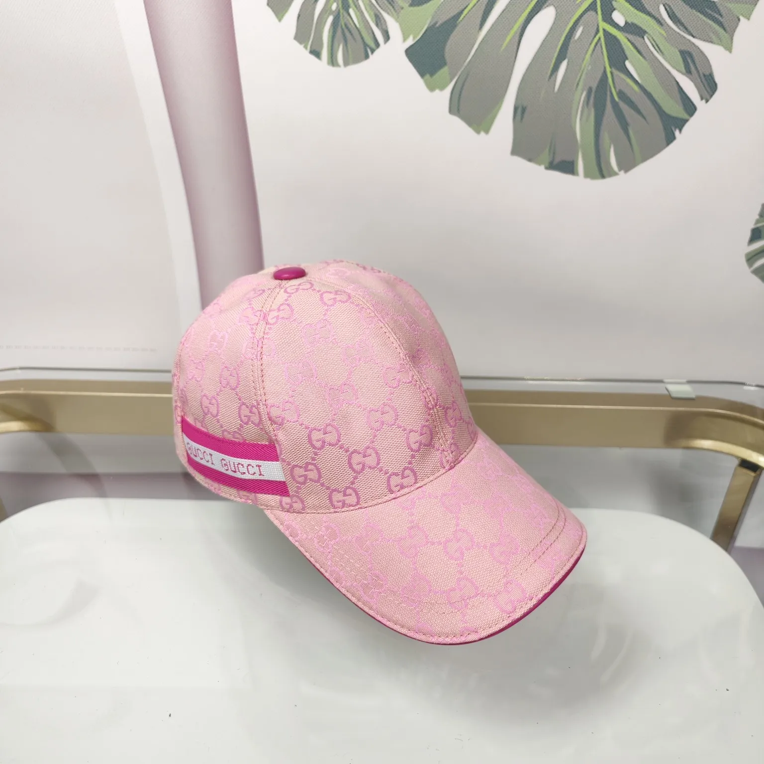 Batch 90 GUCCI--pink double G high version original single pair flower official website baseball cap