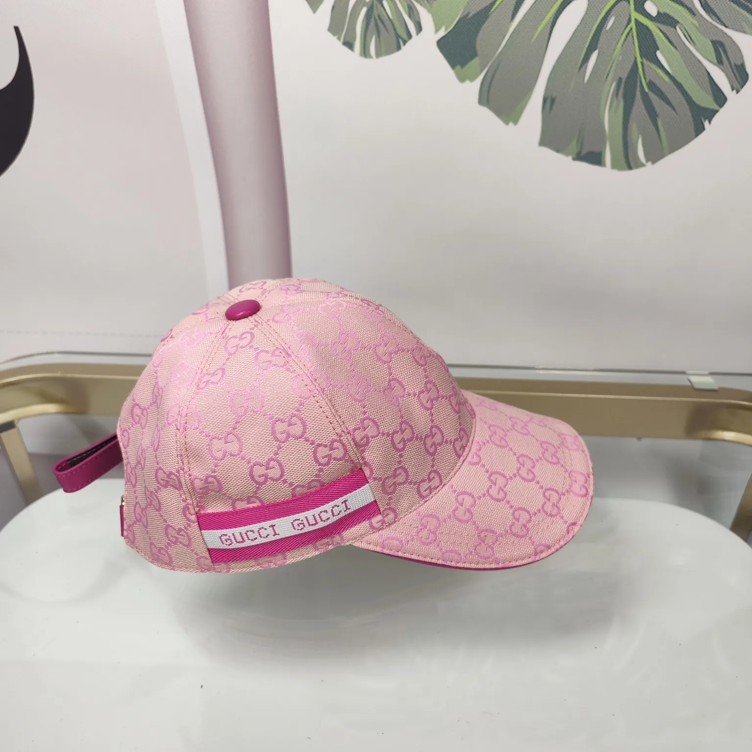 Batch 90 GUCCI--pink double G high version original single pair flower official website baseball cap